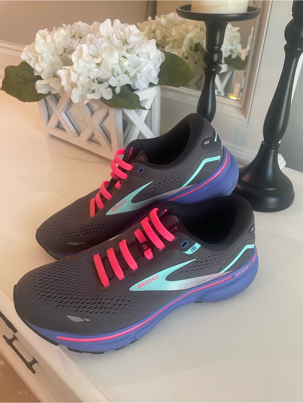Brooks Women’s Gray Running Shoes with Pink & Aqua Accents